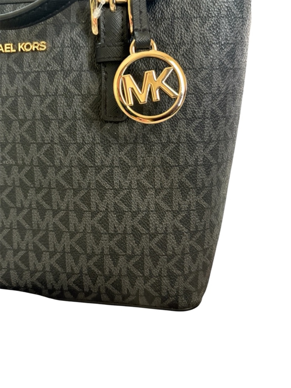 Michael Kors Black MK Signature Tote with Gold Accents - Picture 3 of 13
